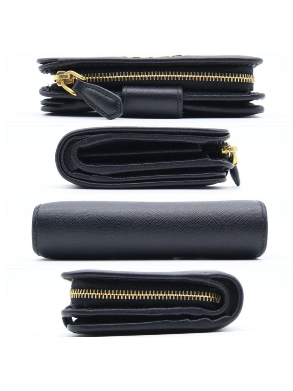 Prada Metal Logo Bifold Wallet Saffiano Leather Black L-shape - Picture 9 of 10